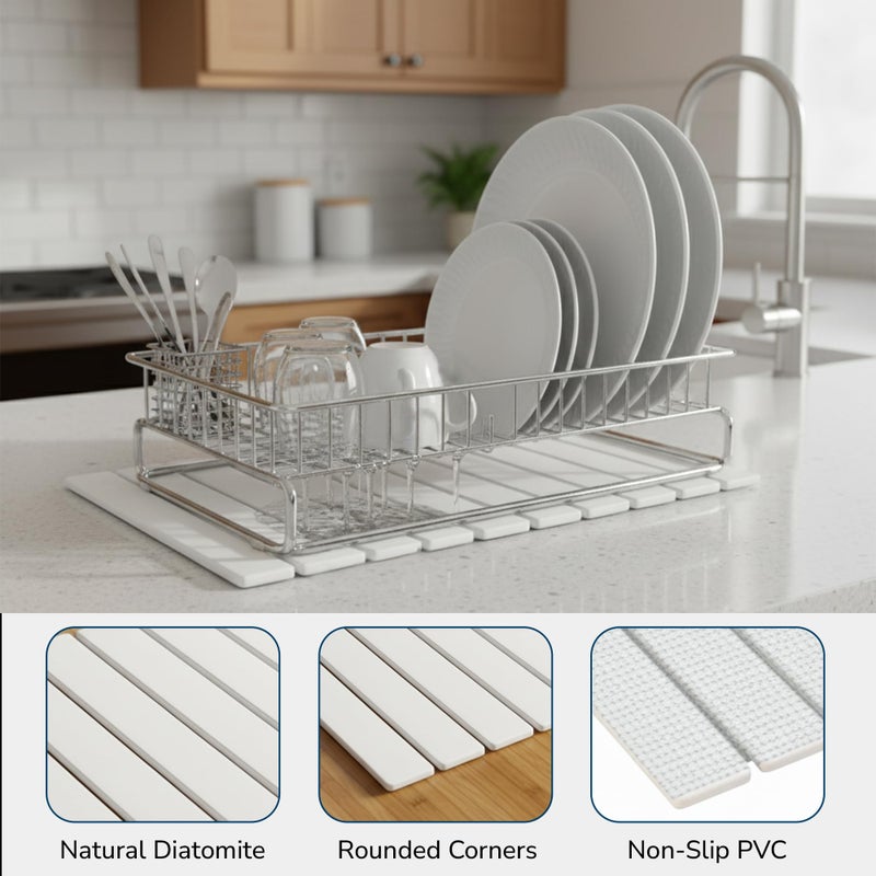 Monster Mat Stone Drying Mat 24"x16" â€“ Diatomaceous Earth Stone Dish Drying Mat, Ultra-Absorbent Stone Drying Mat for Kitchen, Collapsible Quick-Dry Countertop Protector for your Dishes (Snow White) - Image 3
