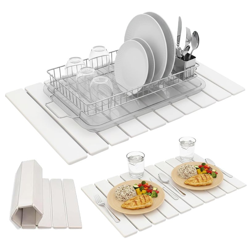 Monster Mat Stone Drying Mat 24"x16" â€“ Diatomaceous Earth Stone Dish Drying Mat, Ultra-Absorbent Stone Drying Mat for Kitchen, Collapsible Quick-Dry Countertop Protector for your Dishes (Snow White) - Image 1