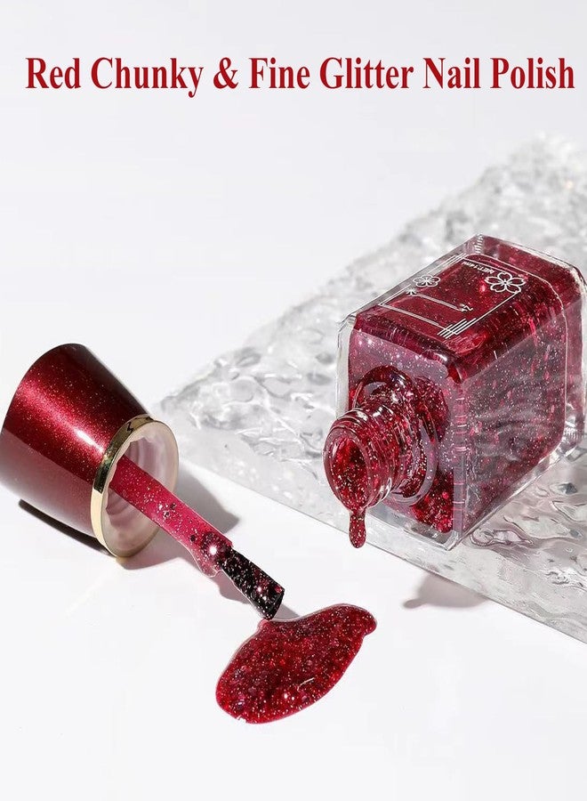 Rosarden طلاء أظافر جل لامع أحمر - يجف بسرعة، جليتر سميك، 14 مل - Image 2