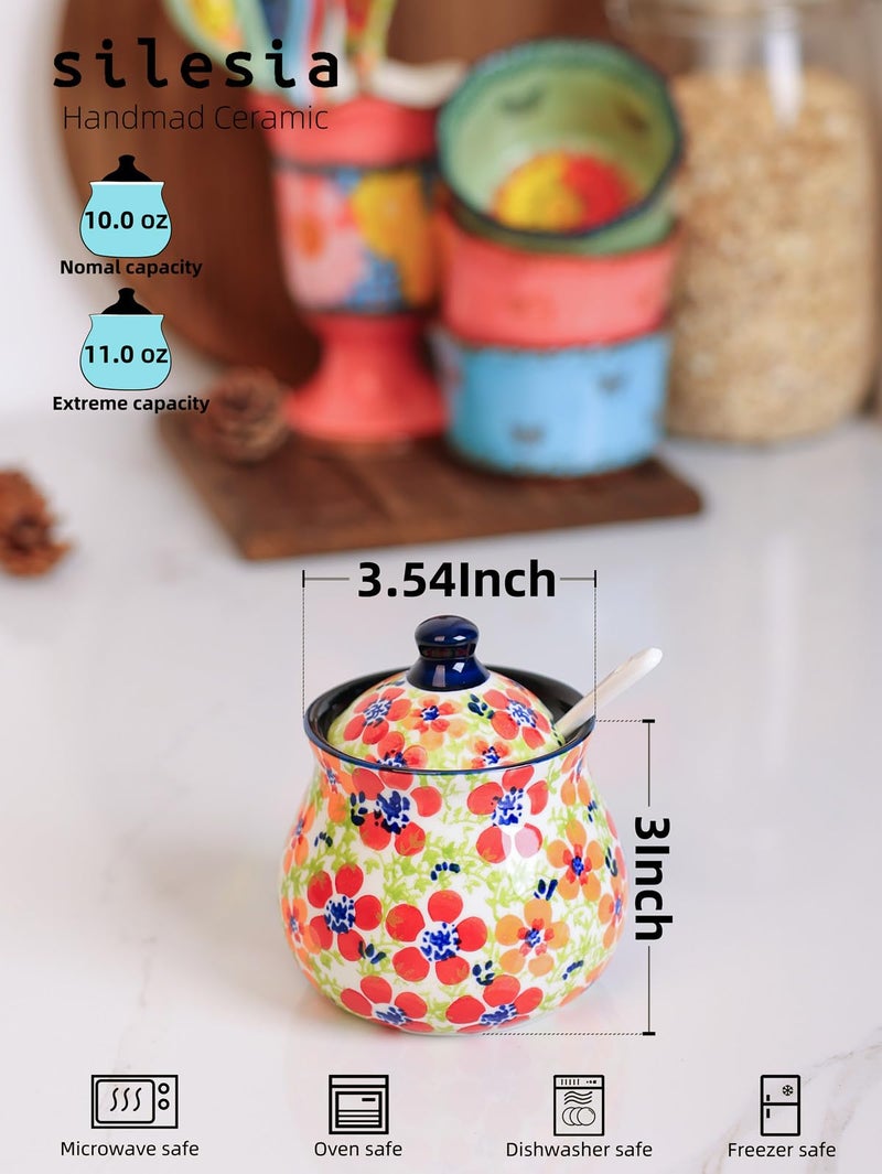 silesia Handmade Sugar Bowl with Lid and Spoon, 9 Ounce Ceramic Hand-Painted Sugar Jar for Home in Gift Box, Kitchen Decor, Oven, Dishwasher & Microwave Safe, Jungle Floral - Image 4