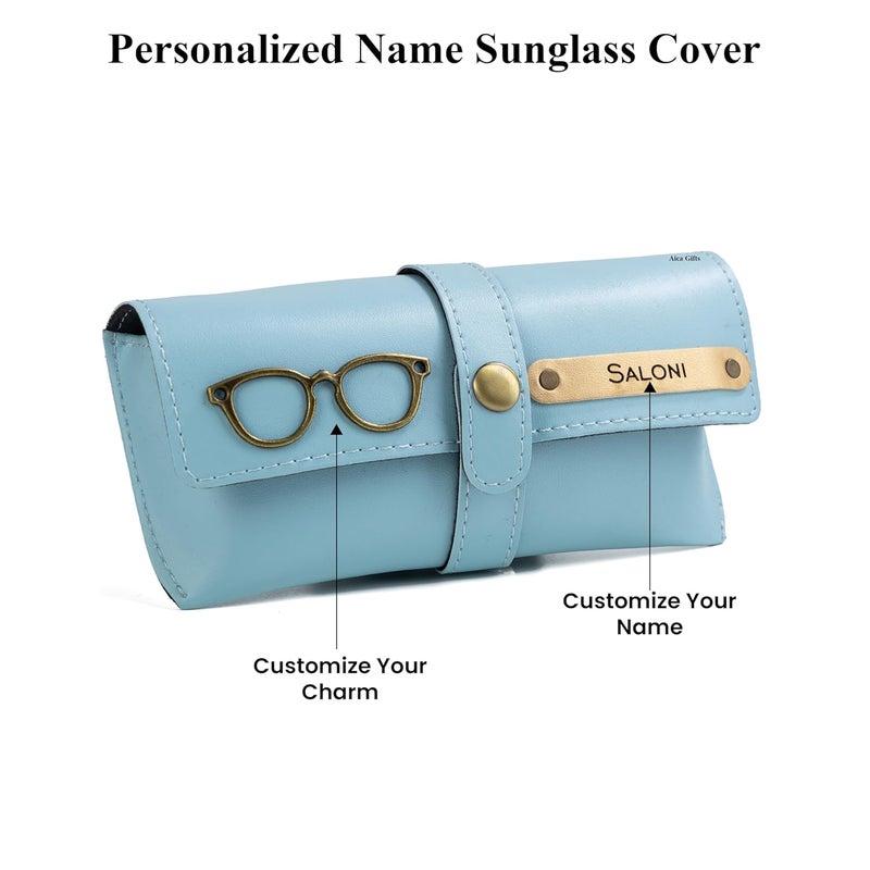 AICA Personalised Name & Charm Leather Sunglass Case Cover for Men & Women | Hard Case Eyewear Cover - Image 2