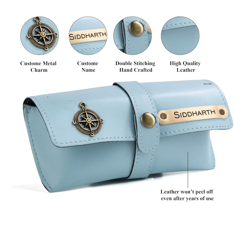 AICA Personalised Name & Charm Leather Sunglass Case Cover for Men & Women | Hard Case Eyewear Cover - Image 3