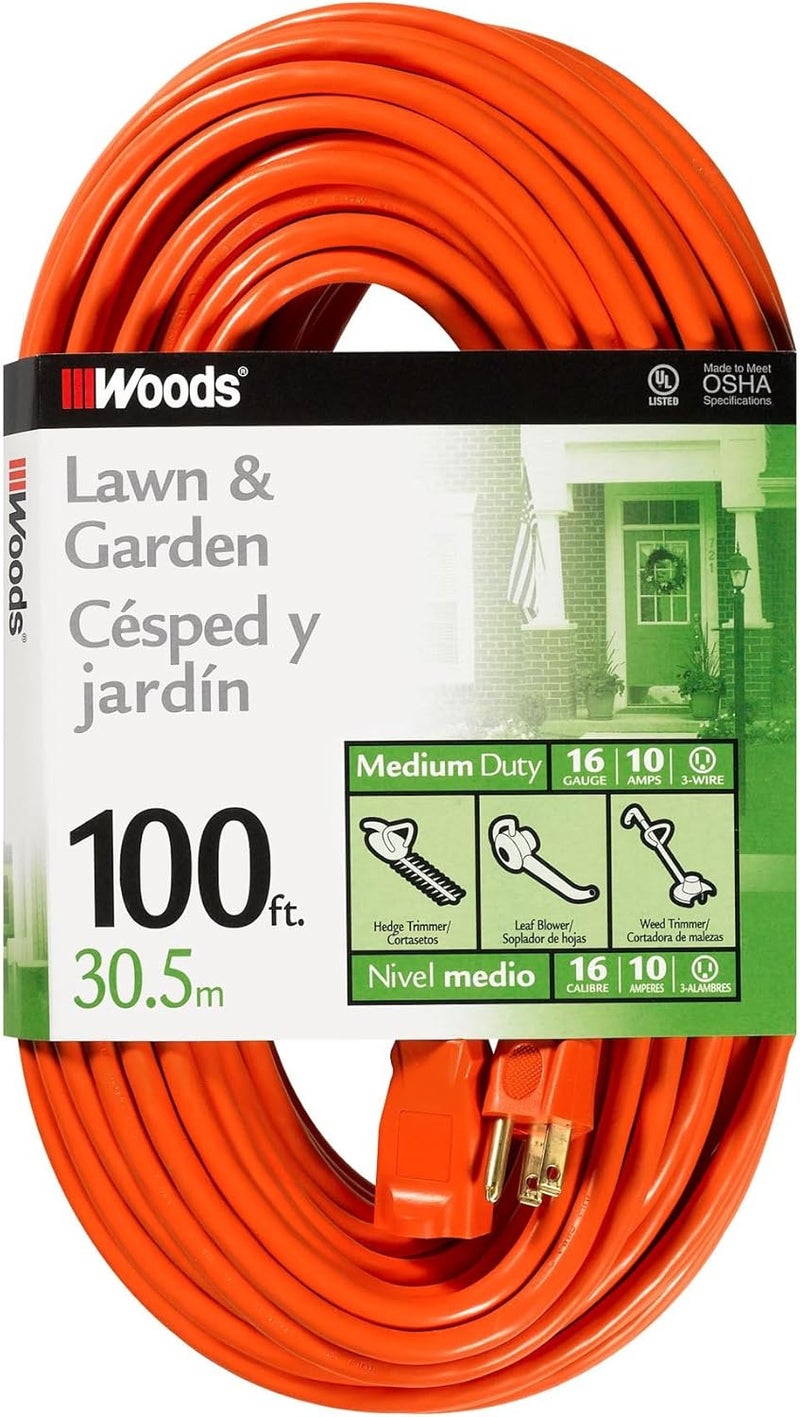 Woods Outdoor Extension Cord 100 Ft 16 Gauge 3 Prong Lawn  Garden Orange 0269 - Image 1
