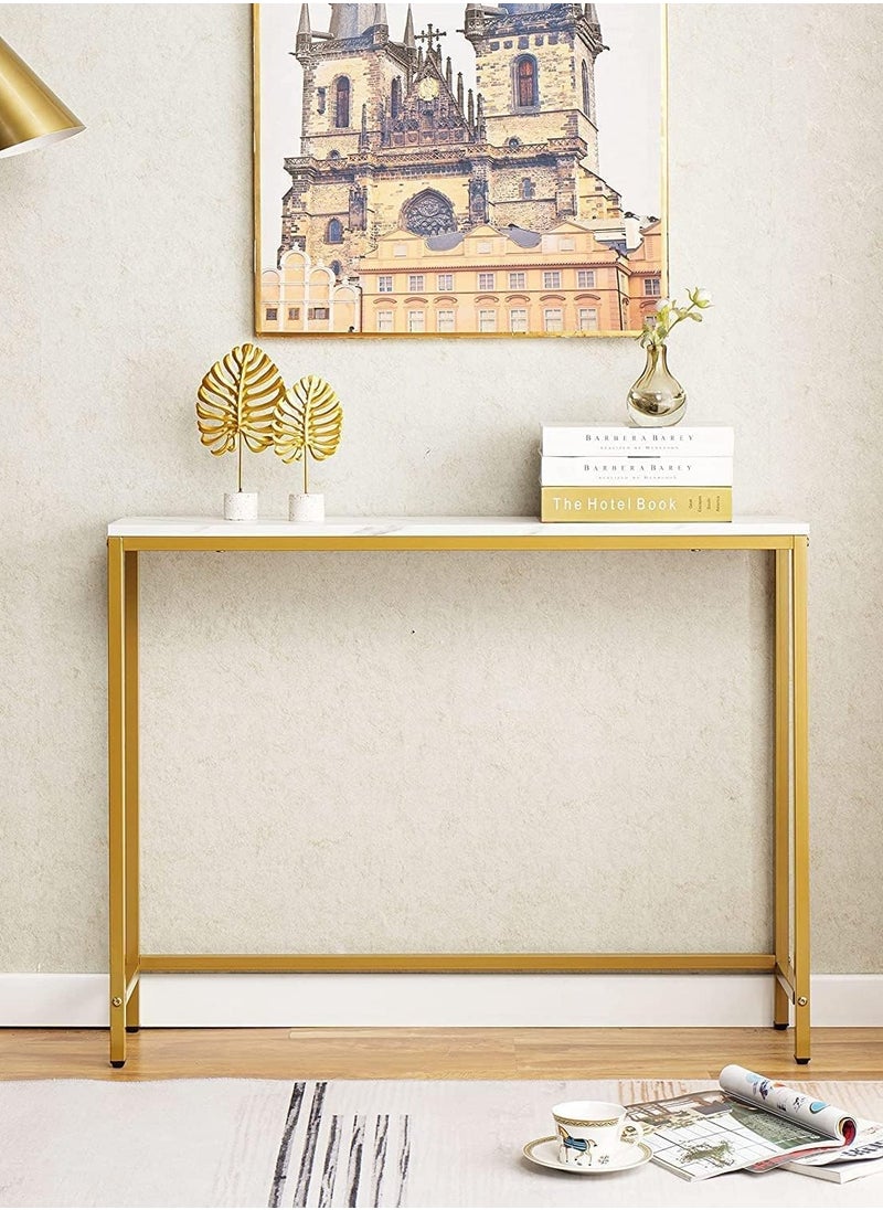 Console Table for Entryway Faux Marble Sofa Table with Golden Frame for Living Room Office study