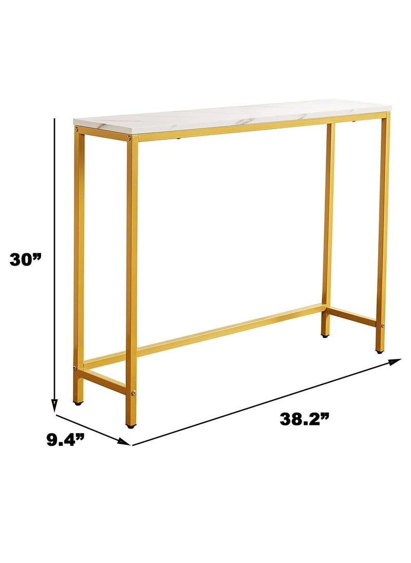 Console Table for Entryway Faux Marble Sofa Table with Golden Frame for Living Room Office study