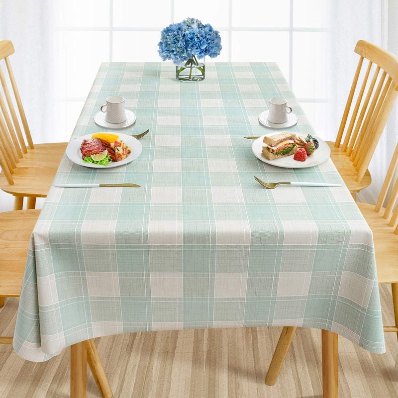 AIRCOWRIE Waterproof Vinyl Tablecloths Heavy Duty Oil Proof Spill Proof Plastic Table Cloth Wipe Clean PVC Table Cover for Spring Indoor and Outdoor Use Green Checkered 5478 Rectangle