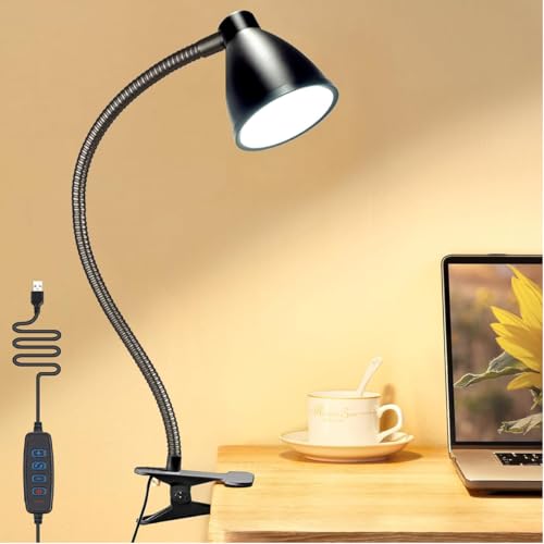 Brolaviya 10W LED Reading Desk light Lamp with USB Powered, 38 LEDs, Gooseneck Clip Metal body, 3 Color Temperature Modes, 10 Dimming Brightness, Eye-Caring, Bedside Light, Workshop, Study lamp, Black - Image 1