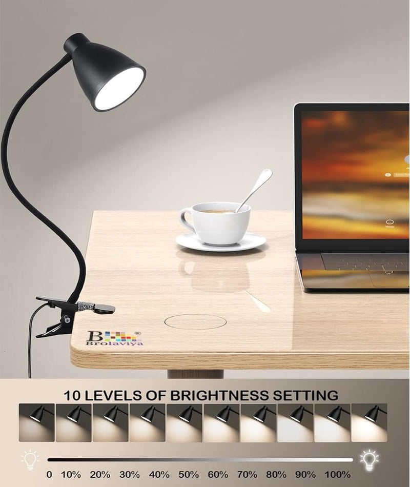 Brolaviya 10W LED Reading Desk light Lamp with USB Powered, 38 LEDs, Gooseneck Clip Metal body, 3 Color Temperature Modes, 10 Dimming Brightness, Eye-Caring, Bedside Light, Workshop, Study lamp, Black - Image 5