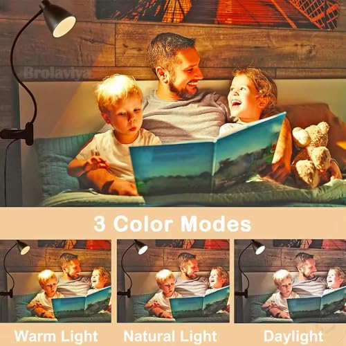 Brolaviya 10W LED Reading Desk light Lamp with USB Powered, 38 LEDs, Gooseneck Clip Metal body, 3 Color Temperature Modes, 10 Dimming Brightness, Eye-Caring, Bedside Light, Workshop, Study lamp, Black - Image 4