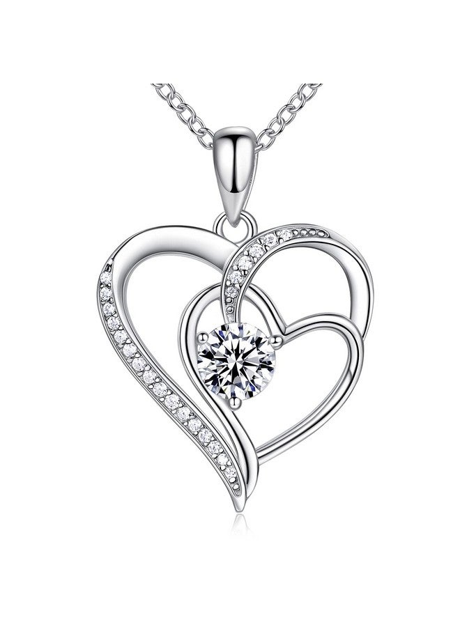 NINAMAID Birthstone Necklace For Women, Heart Necklace 18K White Gold Filled Sterling Silver Diamond Necklaces Womens Jewelry Birthday Gifts For Women - Image 1