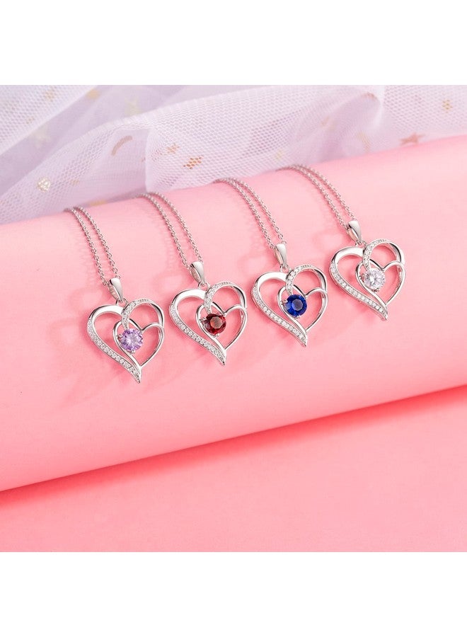 NINAMAID Birthstone Necklace For Women, Heart Necklace 18K White Gold Filled Sterling Silver Diamond Necklaces Womens Jewelry Birthday Gifts For Women - Image 4
