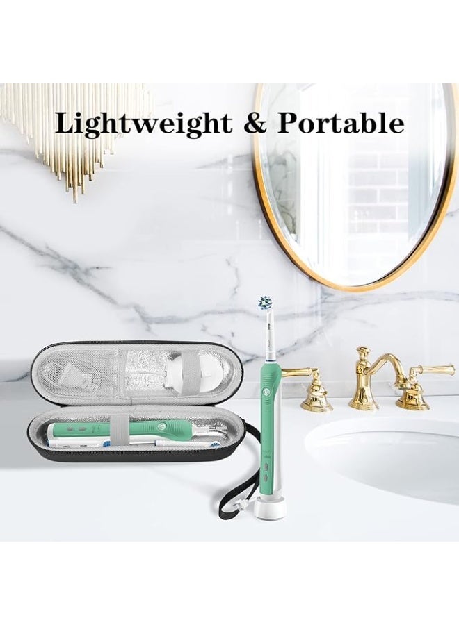 بروكاس حافظة سفر صلبة لفرشاة الأسنان الكهربائية اورال-بي برو 1000 8000/ فيليبس سونيكير 5100 6100 من بروكيس حمل التي تعمل بالبطارية وجيب شبكي للملحقات أسود - Image 4