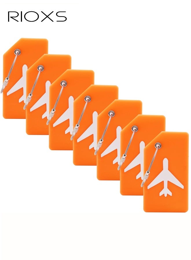 RIOXS 7 Pack Silicone Luggage Tag for Suitcases with Name ID Card and Stainless Loop, TSA Approved Privacy Protection Travel Suitcase Tags, Perfect to Quickly Spot Luggage Suitcase, Orange - Image 1