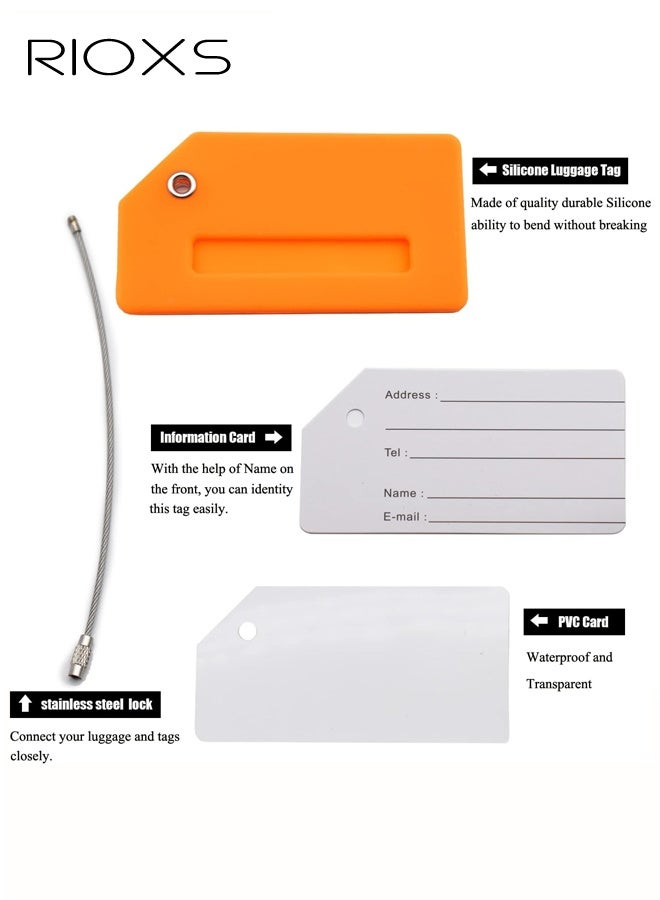 RIOXS 7 Pack Silicone Luggage Tag for Suitcases with Name ID Card and Stainless Loop, TSA Approved Privacy Protection Travel Suitcase Tags, Perfect to Quickly Spot Luggage Suitcase, Orange - Image 2