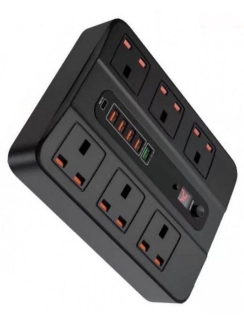 باس تيك محول وموزع USB بـ 5 منافذ مع مقبس طاقة يناسب جميع الأجهزة اسود 6 منافذ - Image 2