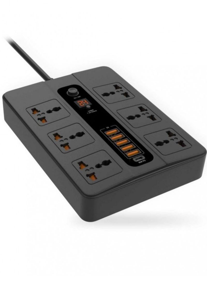 باس تيك محول وموزع USB بـ 5 منافذ مع مقبس طاقة يناسب جميع الأجهزة اسود 6 منافذ - Image 1