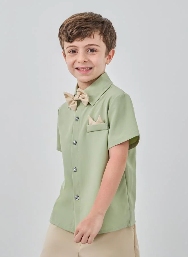 Take Two Take Two Button Front Bow Detail Shirt and Shorts Set