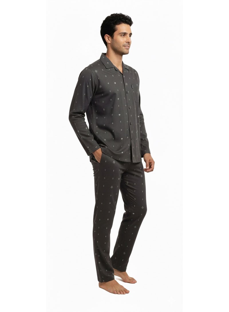 Jet Men Summer Pajama Set Printed Top & Printed Bottom - Image 2