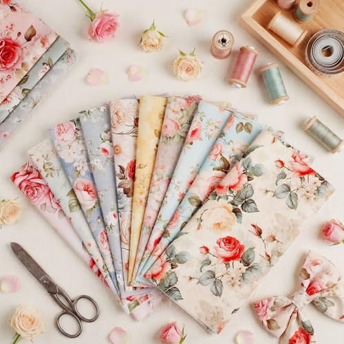 Tatuo 30 Pieces 10 x 10 Inches Rose Floral Cotton Fabric Bundle Squares Patchwork Floral Fabric Sewing Quilting Bundles Assorted Pattern Cloth for DIY Scrapbook Craft Making - Image 3