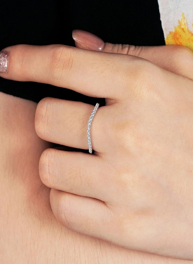 نيو شي جولري خواتم زفاف منحنية من نيوشي للمجوهرات للنساء، مرصعة بالزركون، قابلة للتكديس، مصنوعة من الفضة الإسترليني عيار 925، بتصميم عظمة الترقوة، مقاس 6.5 - Image 5