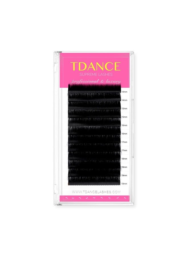 تمديدات الرموش الفردية الحريرية الكلاسيكية TDANCE CC بسمك 0.18 مم، تجعيد شبه دائم، للاستخدام الاحترافي في الصالونات، مختلطة بطول 14-19 مم في صينية واحدة (CC-0.18، 14-19 مم)