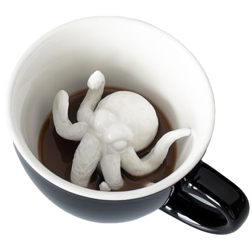 Creature Cups CTHULHU Ceramic Cup 11 Ounce Black Exterior Creepy Cups Hidden 3D Animal Inside Mug Emerges As You Drink Birthday Halloween Spooky Drinkware Gift for Coffee Tea Lovers