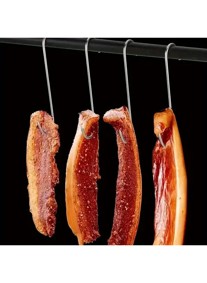 خطاف كبير من الفولاذ المقاوم للصدأ 5 قطع حامل تعليق حائطي مقاوم للصدأ للحوم والأسماك والنقانق - Image 4