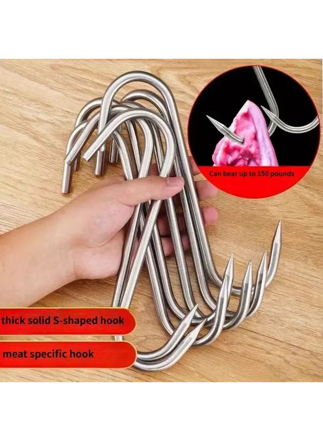 خطاف كبير من الفولاذ المقاوم للصدأ 5 قطع حامل تعليق حائطي مقاوم للصدأ للحوم والأسماك والنقانق - Image 3