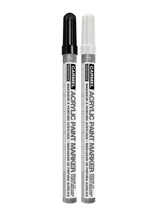 Carmel Acrylic Paint Marker Medium Tip, Pack of 2 (Black & White), Paint Pens for Rock Painting, Water-Based Paint for Paper, Cardboard, Canvas, Metal, Plastic, Glass, Wood & More - Image 1