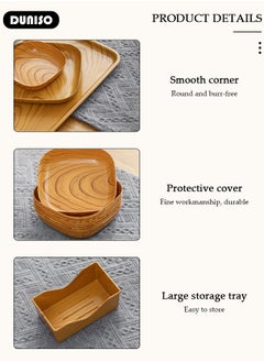 DUNISO 11PCS Kitchen Dinner Plates and Serving Tray Set, Wood Plastic Snack Plate Home Sushi Breakfast Dried Fruit Snack Tray,Food Serving Trays Cafeteria Buffet Tea Fruit Drinks Desserts Drinks Trays Dishes for Restaurants  - Image 2