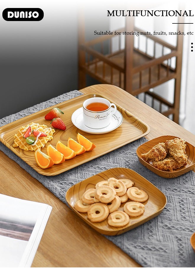 DUNISO 11PCS Kitchen Dinner Plates and Serving Tray Set, Wood Plastic Snack Plate Home Sushi Breakfast Dried Fruit Snack Tray,Food Serving Trays Cafeteria Buffet Tea Fruit Drinks Desserts Drinks Trays Dishes for Restaurants  - Image 3