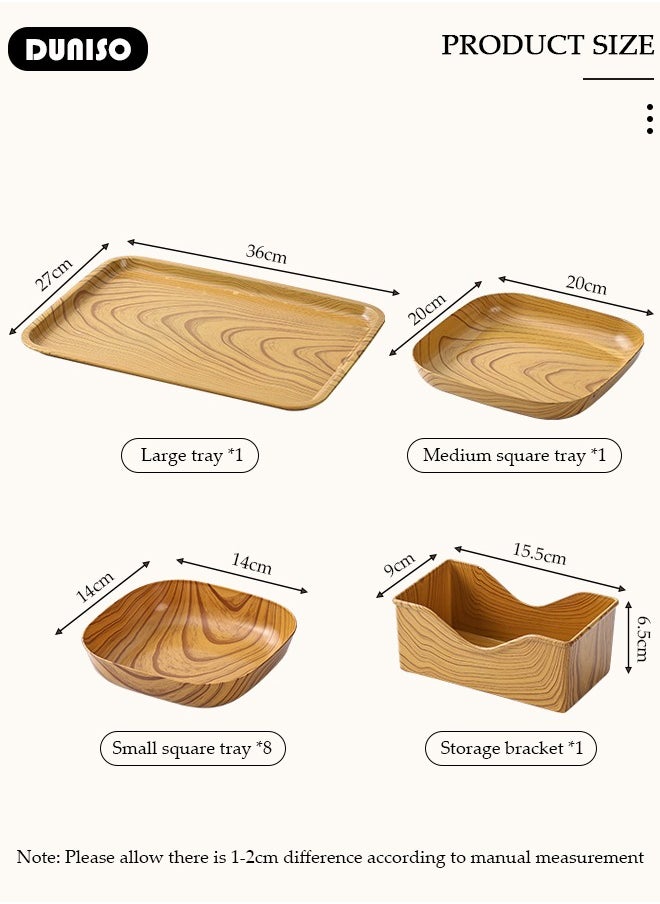 DUNISO 11PCS Kitchen Dinner Plates and Serving Tray Set, Wood Plastic Snack Plate Home Sushi Breakfast Dried Fruit Snack Tray,Food Serving Trays Cafeteria Buffet Tea Fruit Drinks Desserts Drinks Trays Dishes for Restaurants  - Image 4
