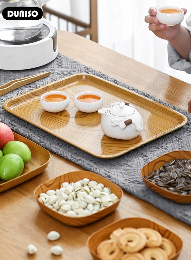 11PCS Kitchen Dinner Plates and Serving Tray Set, Wood Plastic Snack Plate Home Sushi Breakfast Dried Fruit Snack Tray,Food Serving Trays Cafeteria Buffet Tea Fruit Drinks Desserts Drinks Trays Dishes for Restaurants