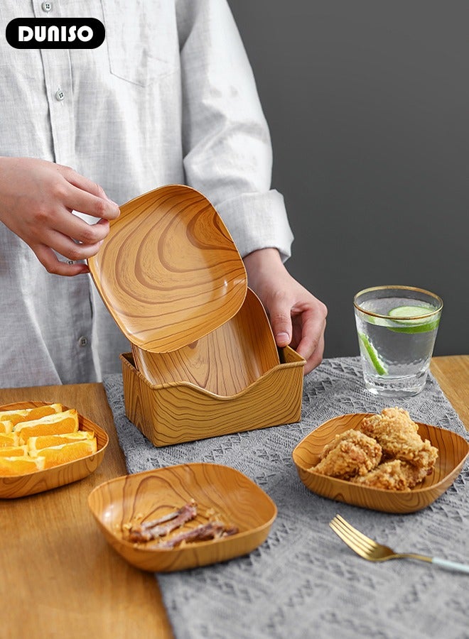 11PCS Kitchen Dinner Plates and Serving Tray Set, Wood Plastic Snack Plate Home Sushi Breakfast Dried Fruit Snack Tray,Food Serving Trays Cafeteria Buffet Tea Fruit Drinks Desserts Drinks Trays Dishes for Restaurants