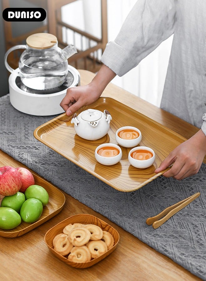 11PCS Kitchen Dinner Plates and Serving Tray Set, Wood Plastic Snack Plate Home Sushi Breakfast Dried Fruit Snack Tray,Food Serving Trays Cafeteria Buffet Tea Fruit Drinks Desserts Drinks Trays Dishes for Restaurants