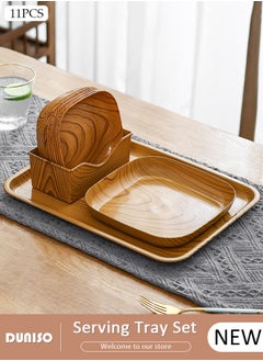 DUNISO 11PCS Kitchen Dinner Plates and Serving Tray Set, Wood Plastic Snack Plate Home Sushi Breakfast Dried Fruit Snack Tray,Food Serving Trays Cafeteria Buffet Tea Fruit Drinks Desserts Drinks Trays Dishes for Restaurants  - Image 1