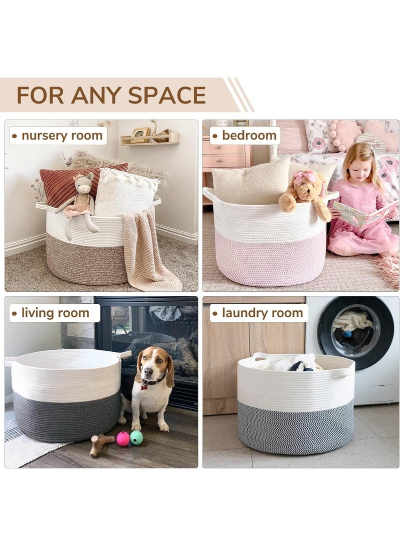 كيلا سلة كبيرة جدًا من الحبال القطنية، مقاس 40*40*35 سم، سلة غسيل منسوجة للأطفال، سلال ألعاب بمقبض، وسائد تخزين، سلة غسيل من الخيوط - Image 3