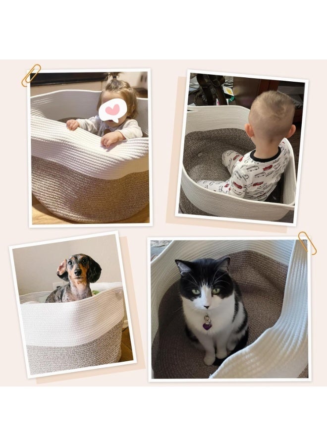 كيلا سلة كبيرة جدًا من الحبال القطنية، مقاس 40*40*35 سم، سلة غسيل منسوجة للأطفال، سلال ألعاب بمقبض، وسائد تخزين، سلة غسيل من الخيوط - Image 2