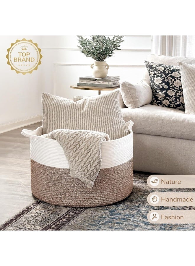 كيلا سلة كبيرة جدًا من الحبال القطنية، مقاس 40*40*35 سم، سلة غسيل منسوجة للأطفال، سلال ألعاب بمقبض، وسائد تخزين، سلة غسيل من الخيوط - Image 5