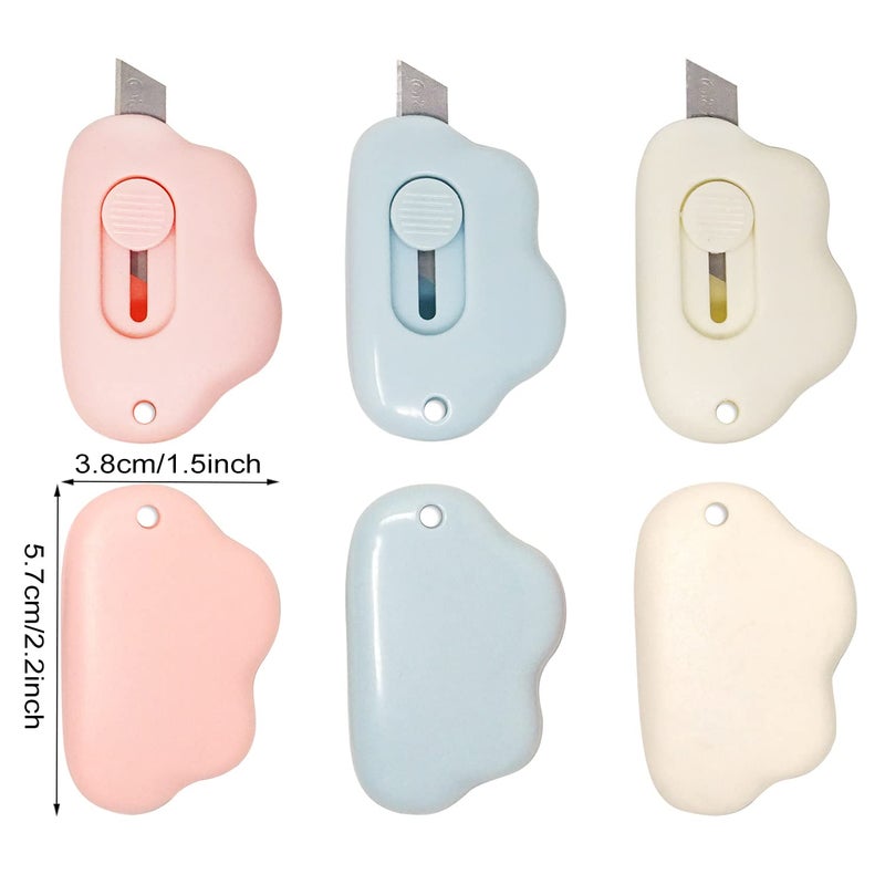 Honbay 6PCS Creative Cute Cloud Mini Utility Knives Portable Art Knife Retractable Envelope Knife Letter Opener Carton Opener Box Cutter with Hanging Hole - Image 2