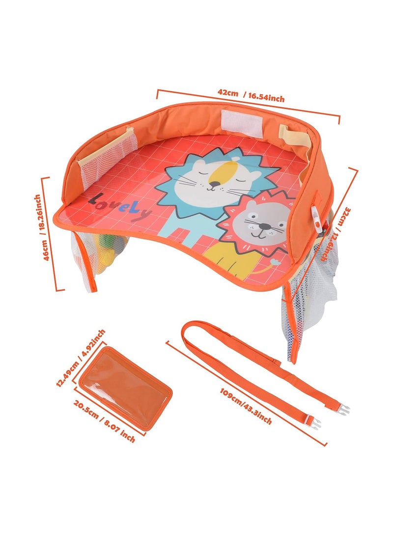 Excefore Kids Travel Tray Car Seat Activity and Play Tray Organizer for Children and Toddlers Lap Desk with Tablet Phone Holder Waterproof and Foldable (Orange) - Image 5