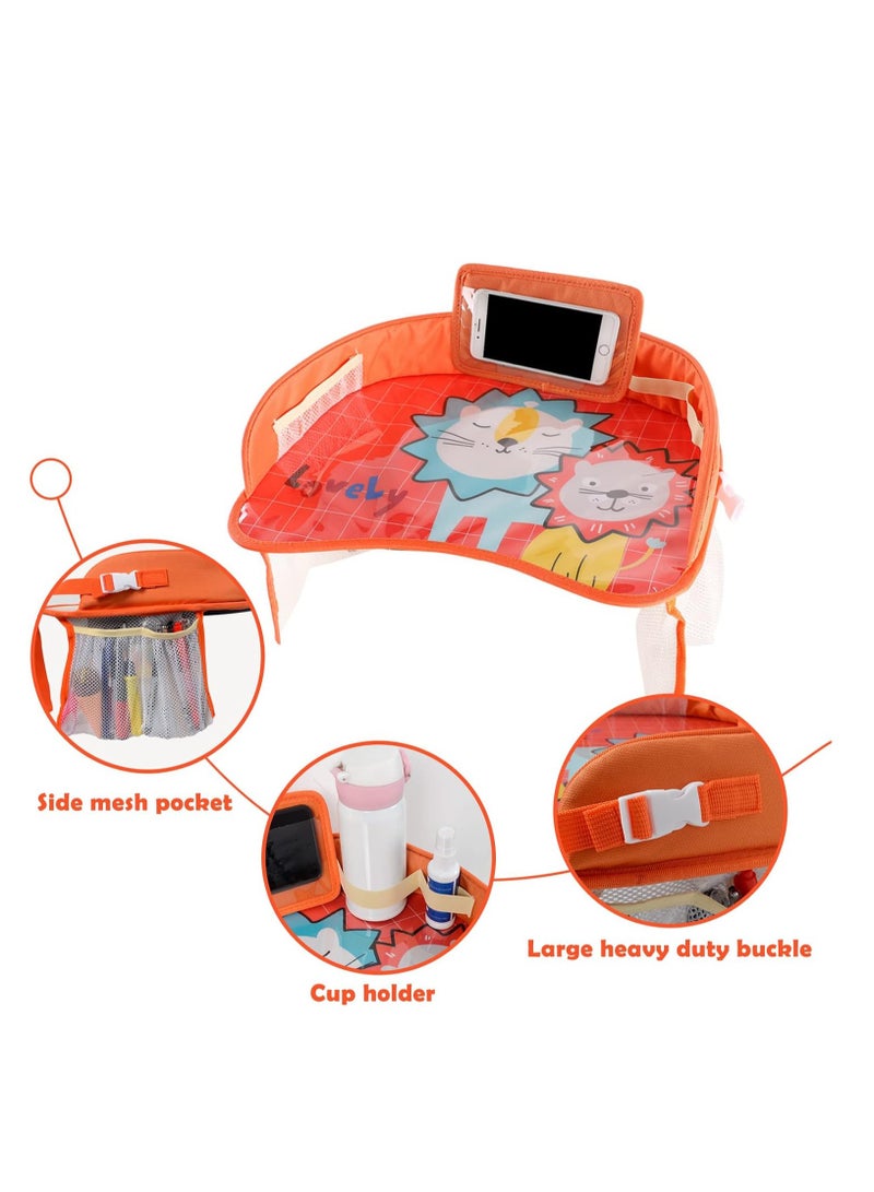 Excefore Kids Travel Tray Car Seat Activity and Play Tray Organizer for Children and Toddlers Lap Desk with Tablet Phone Holder Waterproof and Foldable (Orange) - Image 4