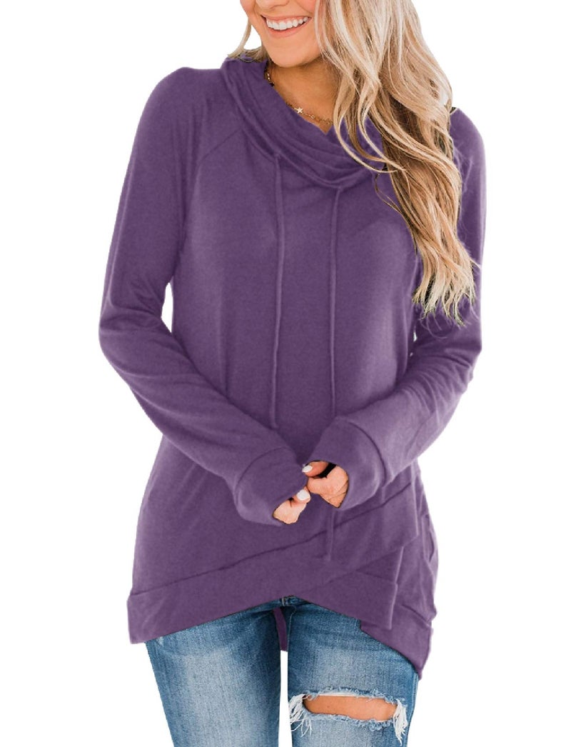 Fallorchid Womens Cowl Neck Pullover Tops Casual Long Sleeve Tunics Purple Medium