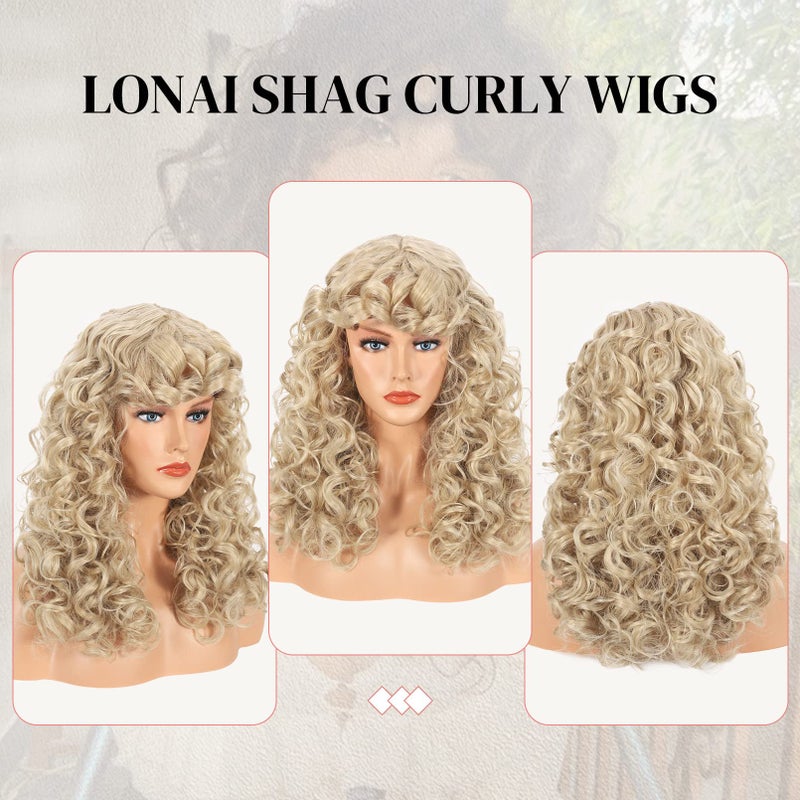 LONAI Curly Wig with Bangs for Women Long Ash Blonde Kinky Wigs with Bangs WIG006 Curly Shag Synthetic Wig for Daily Use Party Cosplay-Ash Blonde - Image 5
