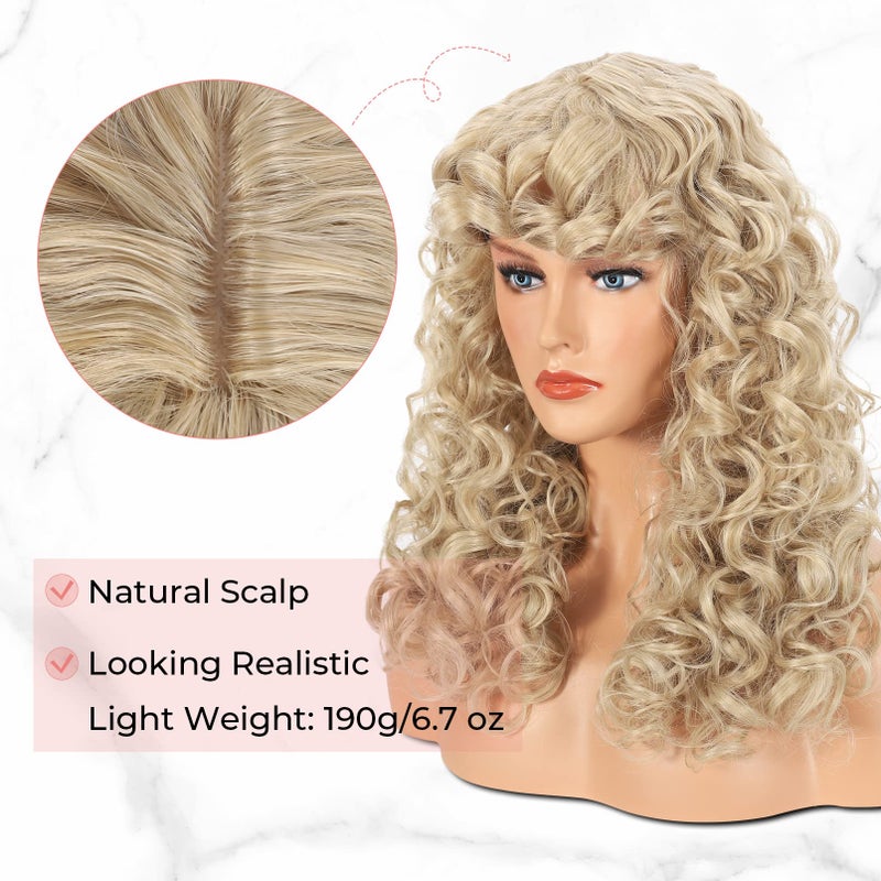 LONAI Curly Wig with Bangs for Women Long Ash Blonde Kinky Wigs with Bangs WIG006 Curly Shag Synthetic Wig for Daily Use Party Cosplay-Ash Blonde - Image 4