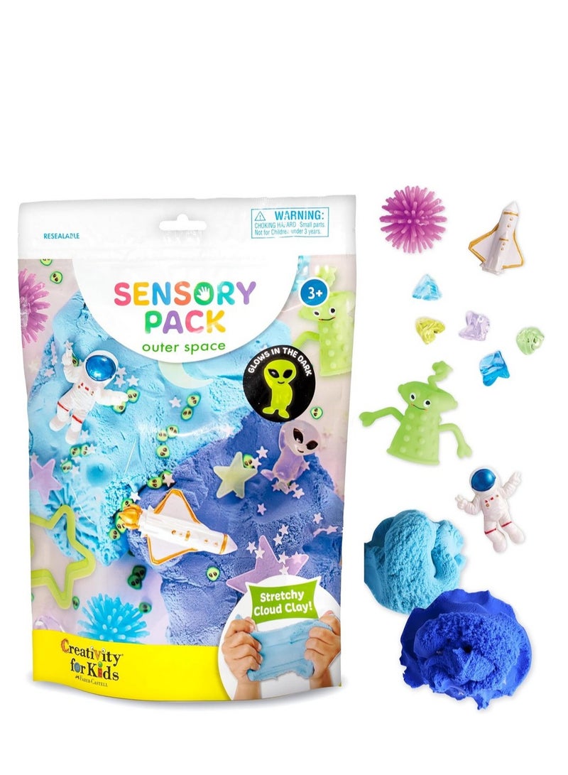 Creativity for Kids Sensory Pack Outer Space, Includes fluffy cloud clays, porcupine balls, glow moon and stars, space gems, confetti, and more, Interactive Outer Space-Themed Sensory Kit - Image 1