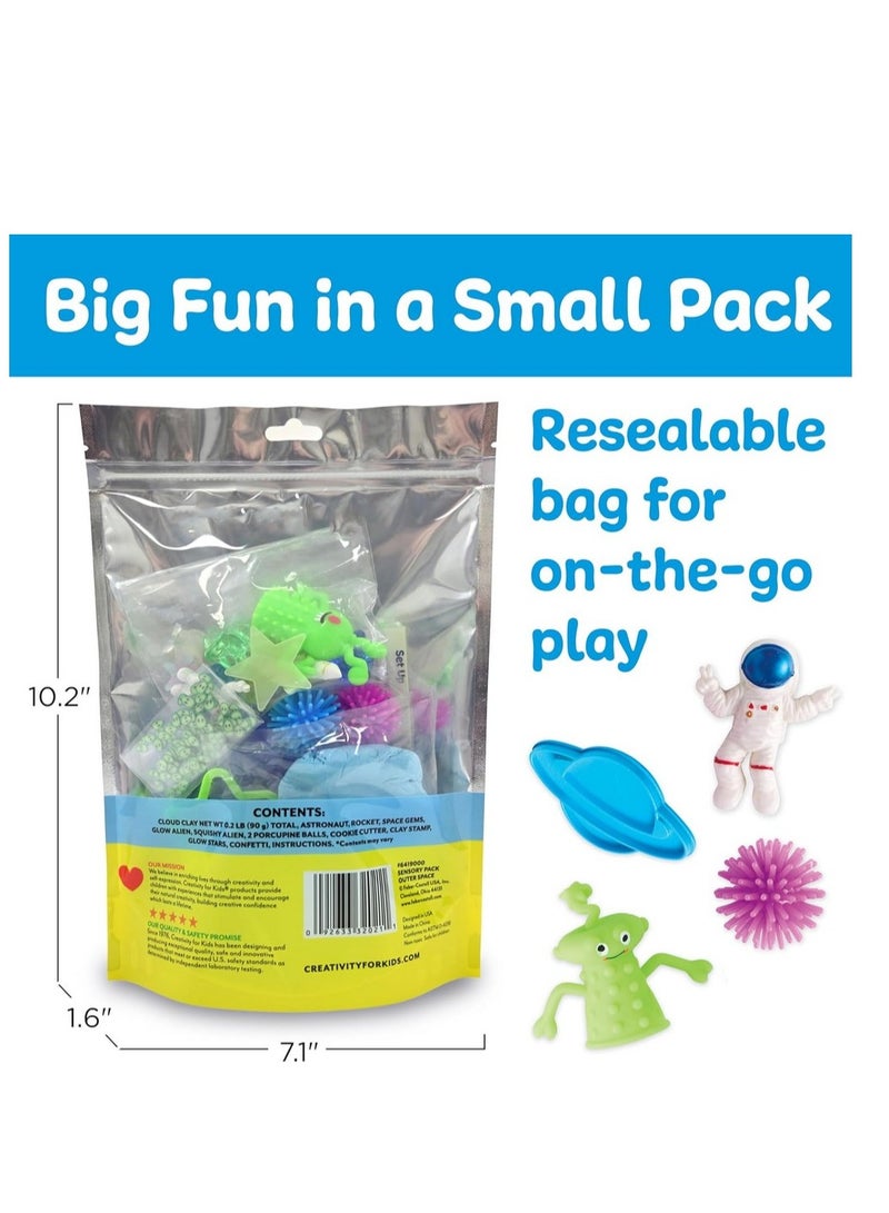 Creativity for Kids Sensory Pack Outer Space, Includes fluffy cloud clays, porcupine balls, glow moon and stars, space gems, confetti, and more, Interactive Outer Space-Themed Sensory Kit - Image 4