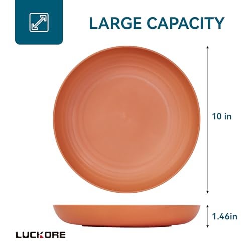 Luckore 10 inch Deep Dinner Plates Set of 8 Wheat Straw Plates, Unbreakable Dinner Dishes Alternative for Plastic Microwave and Dishwasher Safe for Kitchen with 4 Colors Classic Bright - Image 2