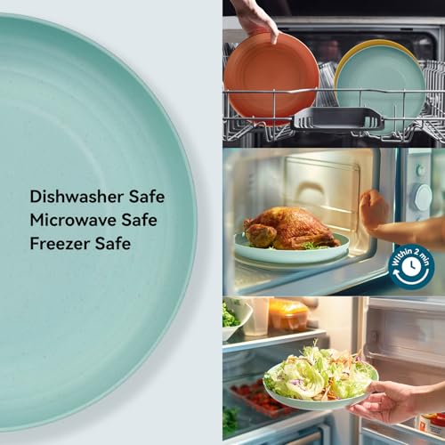 Luckore 10 inch Deep Dinner Plates Set of 8 Wheat Straw Plates, Unbreakable Dinner Dishes Alternative for Plastic Microwave and Dishwasher Safe for Kitchen with 4 Colors Classic Bright - Image 5