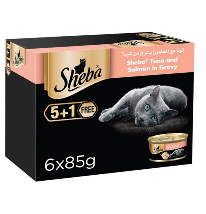 Sheba Flaked Tuna Topped with Salmon Wet Cat Food 5+1 FREE 6X85G
